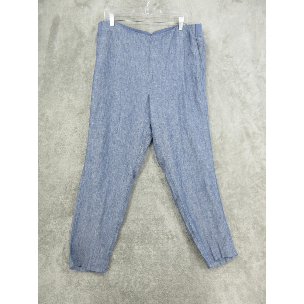 J Jill Pants Womens Size L Love Linen Tapered Leg Pull On Coastal Lagenlook Blue